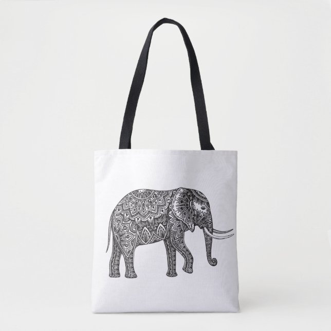 Stylised Fantasy Elephant Doodle 2 Tote Bag (Front)