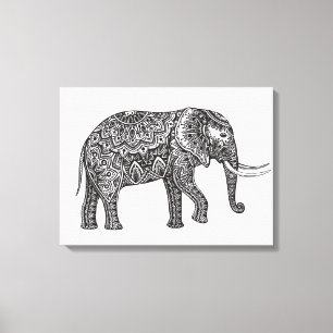 Stylised Fantasy Elephant Doodle 6 Canvas Print