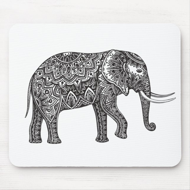 Stylised Fantasy Elephant Doodle Mouse Pad (Front)