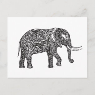 Stylised Fantasy Elephant Doodle Postcard