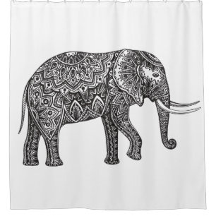 Stylised Fantasy Elephant Doodle Shower Curtain