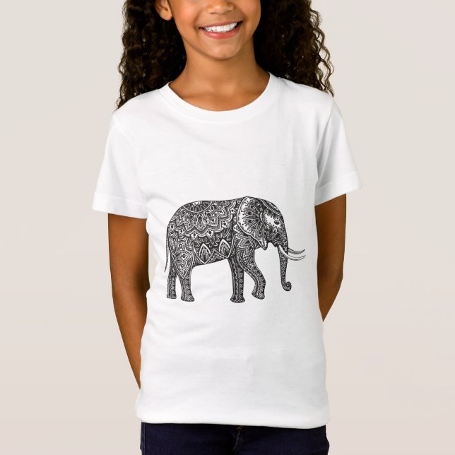 Stylised Fantasy Elephant Doodle T-Shirt (Front)