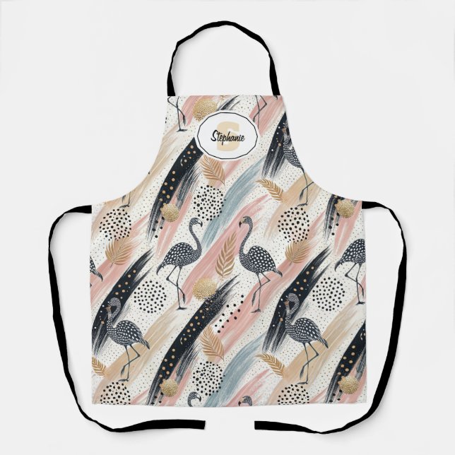 Stylised Flamingo & Brushstroke Pattern Apron (Front)