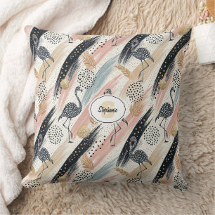 Stylised Flamingo & Brushstroke Pattern Cushion