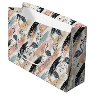 Stylised Flamingo & Brushstroke Pattern Large Gift Bag