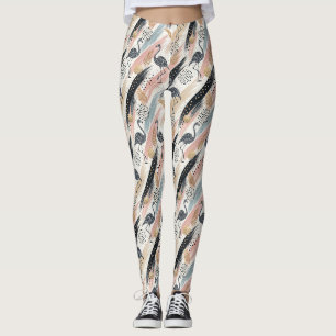 Stylised Flamingo & Brushstroke Pattern Leggings