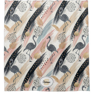 Stylised Flamingo & Brushstroke Pattern Shower Curtain