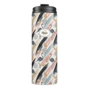 Stylised Flamingo & Brushstroke Pattern Thermal Tumbler