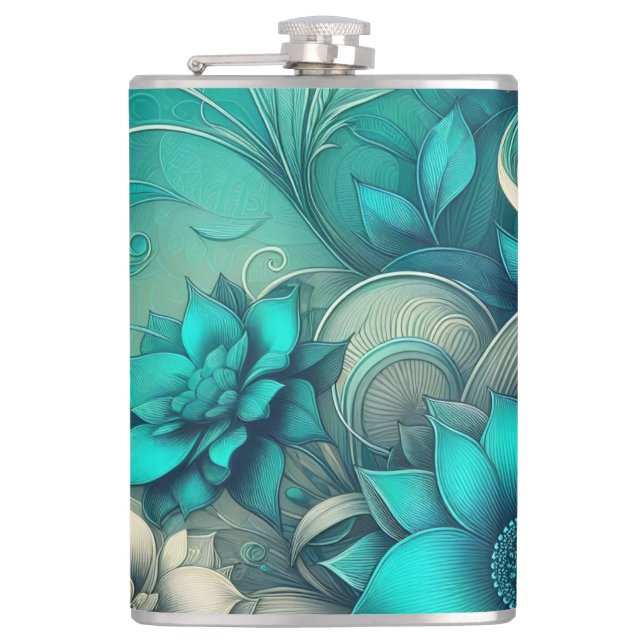  Stylised Floral Patterns Digital Art Hip Flask (Front)