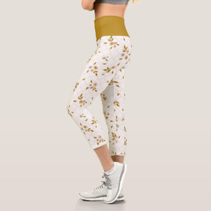 Stylised Floral Print Capri Leggings
