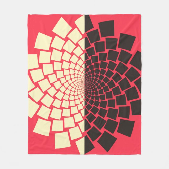 Stylised Flower: Black Red Ivory Fleece Blanket (Front)