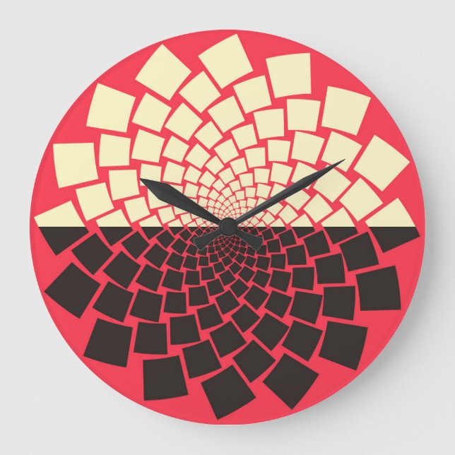 Stylised Flower: Black Red Ivory Large Clock (Front)