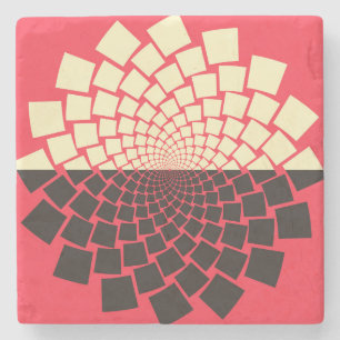 Stylised Flower: Black Red Ivory Stone Coaster