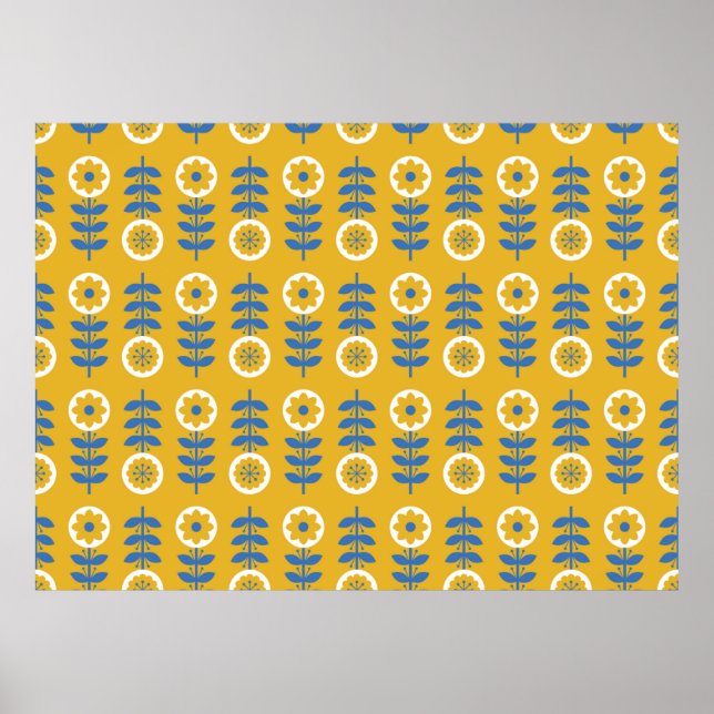 Stylised flower seamless pattern. Scandinavian sty Poster (Front)