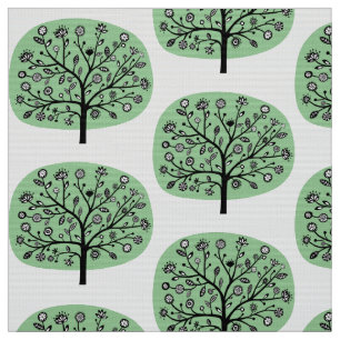 Stylised Flower Tree - Faded Green Fabric
