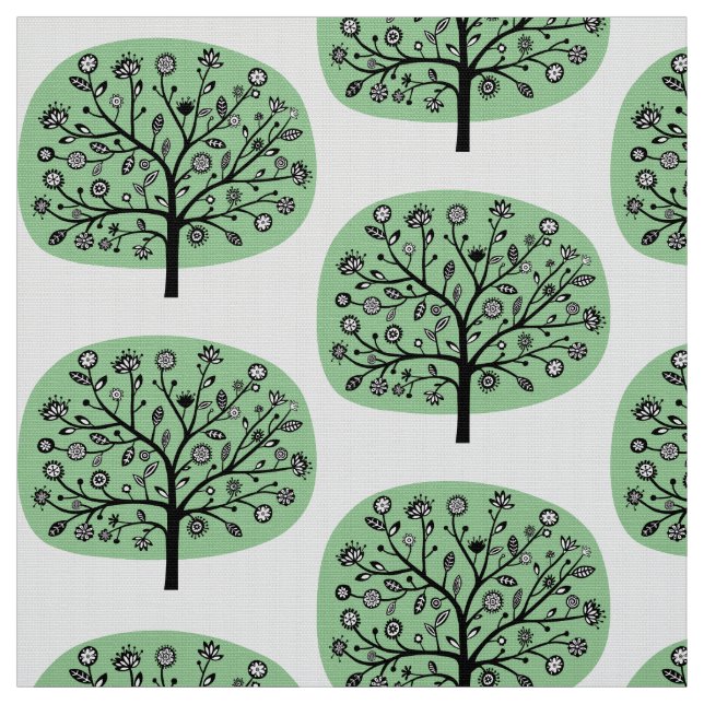 Stylised Flower Tree - Faded Green Fabric (Swatch)