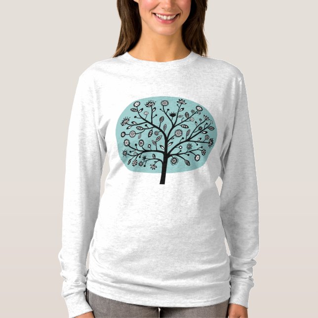 Stylised Flower Tree - Light Blue Green T-Shirt (Front)