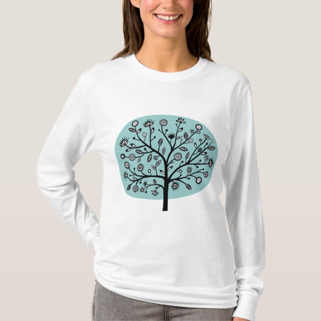 Stylised Flower Tree - Light Blue Green T-Shirt (Front)