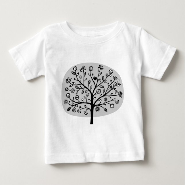Stylised Flower Tree - Light Grey Baby T-Shirt (Front)