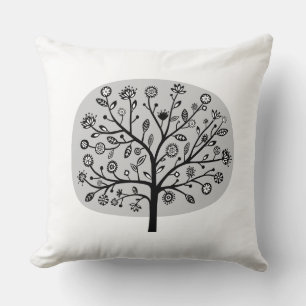 Stylised Flower Tree - Light Grey Cushion