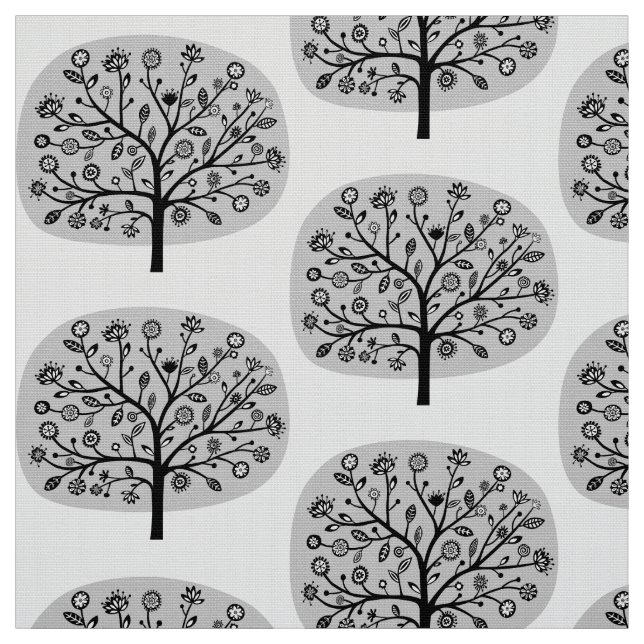 Stylised Flower Tree - Light Grey Fabric (Swatch)