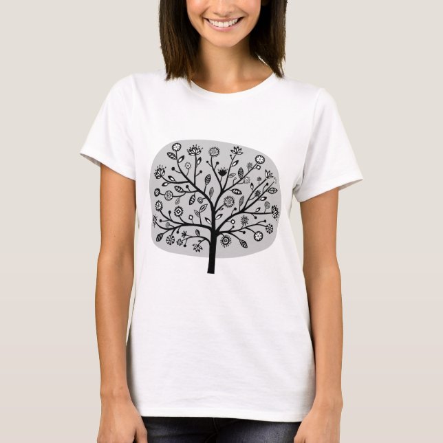Stylised Flower Tree - Light Grey T-Shirt (Front)