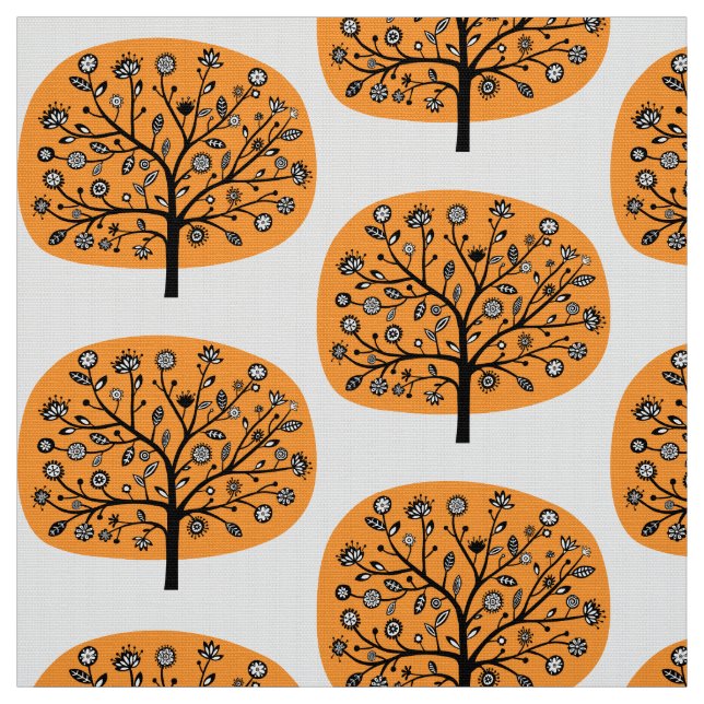 Stylised Flower Tree - Light Orange Fabric (Swatch)