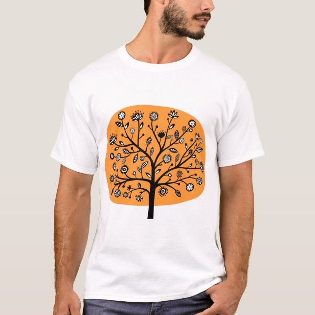 Stylised Flower Tree - Light Orange T-Shirt (Front)