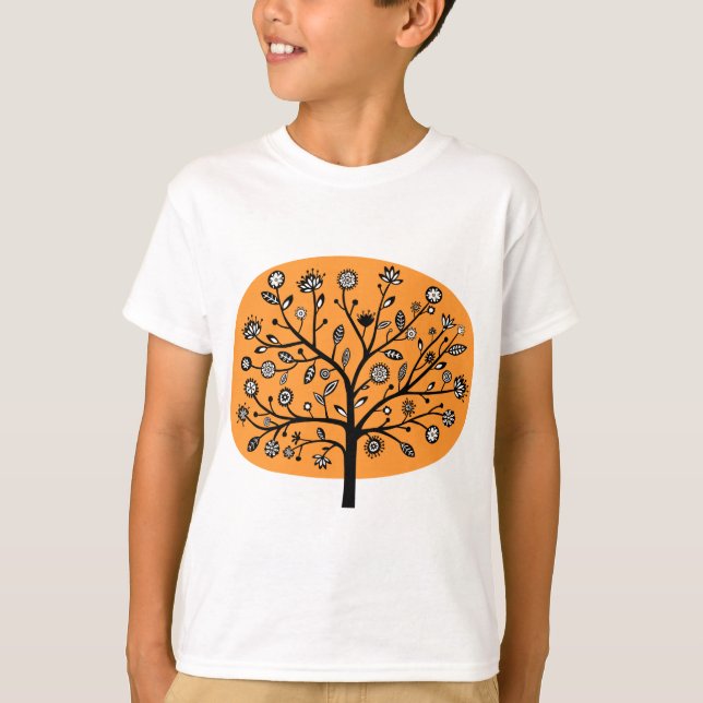 Stylised Flower Tree - Light Orange T-Shirt (Front)