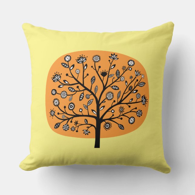 Stylised Flower Tree - Lt Orange and Lt Yellow Cushion (Front)