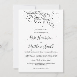 Stylised flowering branch and drops of ink invitation