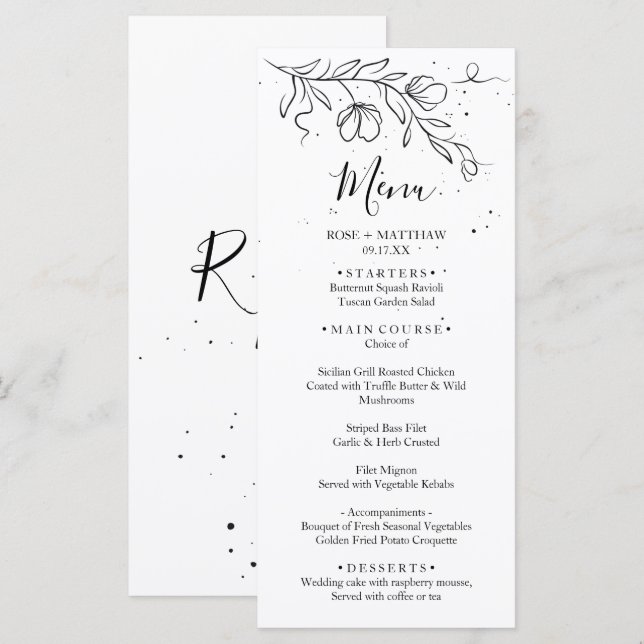 Stylised flowering branch and drops of ink  menu (Front/Back)