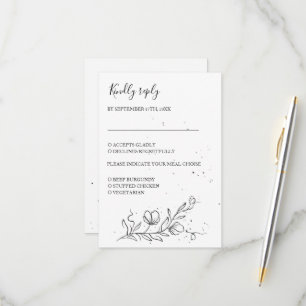 Stylised flowering branch and drops of ink RSVP card