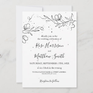 Stylised flowering branch and drops of ink Wedding Invitation