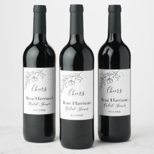 Stylised flowering branch Bridal Shower Wine Labe Label