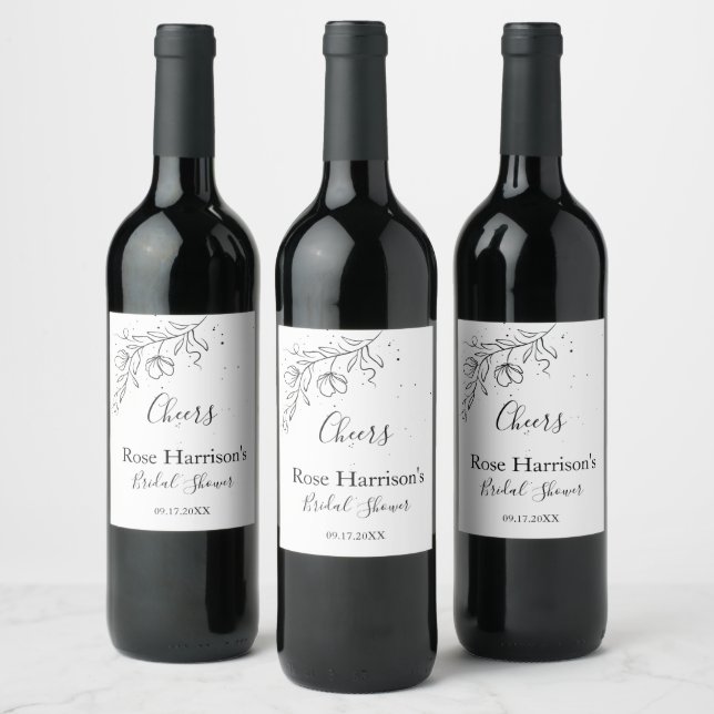 Stylised flowering branch Bridal Shower  Wine Labe Wine Label (Bottles)