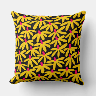 Stylised Flowers - Amber, Crimson and Black Cushion