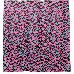 Stylised Flowers - Pink, Sky Blue and Black Shower Curtain