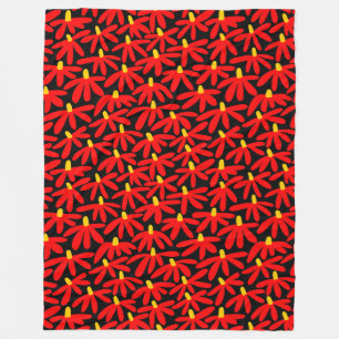 Stylised Flowers - Red, Amber and Black Fleece Blanket