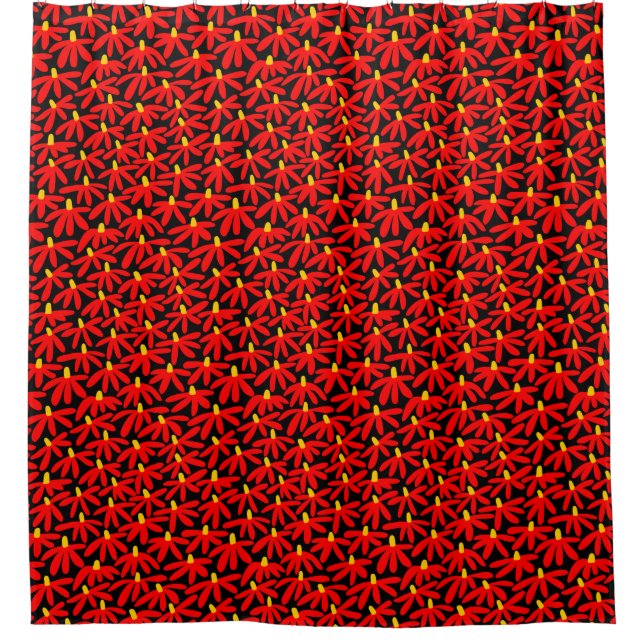 Stylised Flowers - Red, Amber and Black Shower Curtain (Front)