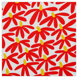Stylised Flowers - Red, Amber and White Fabric