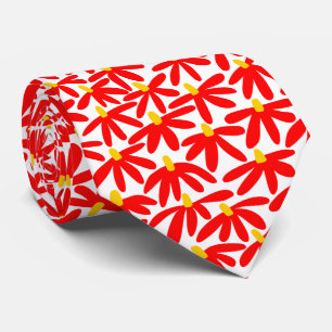 Stylised Flowers - Red, Amber and White Tie