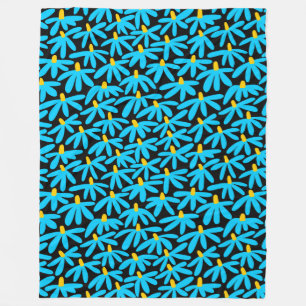 Stylised Flowers - Sky Blue, Amber and Black Fleece Blanket
