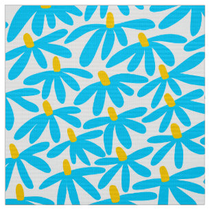 Stylised Flowers - Sky Blue, Amber and White Fabric
