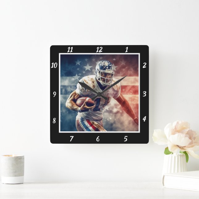 Stylised Football Player Square Wall Clock (Home)