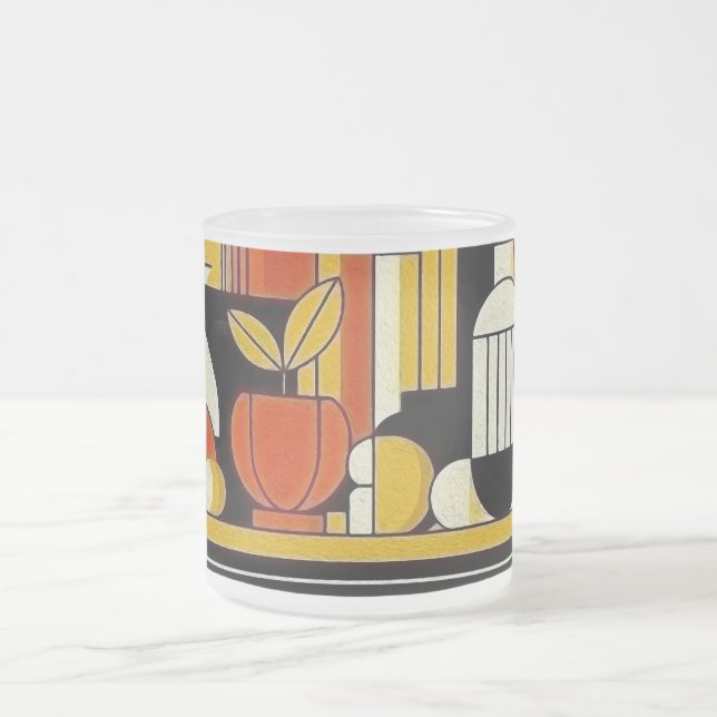 Stylised fruits and bottles frosted glass coffee mug (Center)