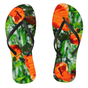 Stylised Garden Red Orange Poppy Flowers Jandals