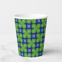 Stylised Geometric Four-Leaf Clovers on Blue