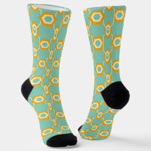 Stylised geometric pattern in bold orange hexagon socks