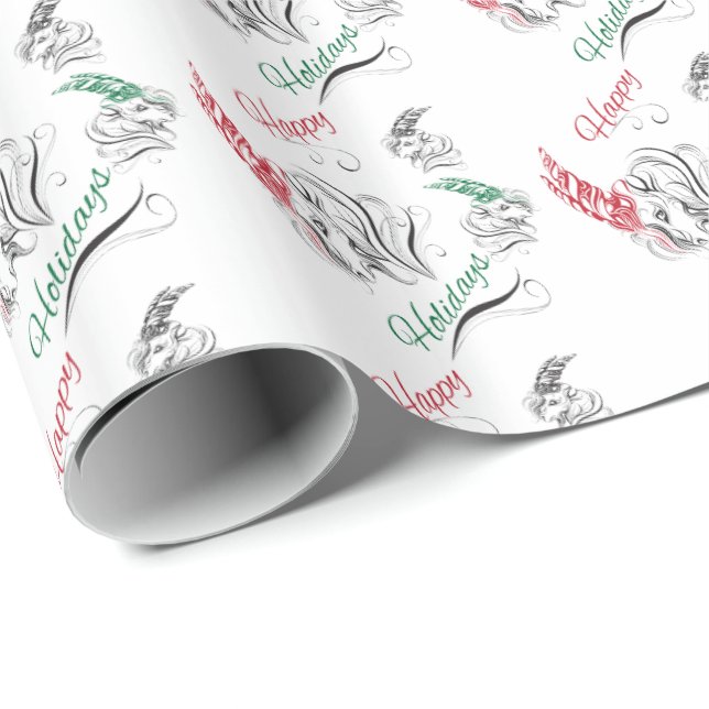 Stylised GOATS Happy Holidays Small Print Wrapping Paper (Roll Corner)